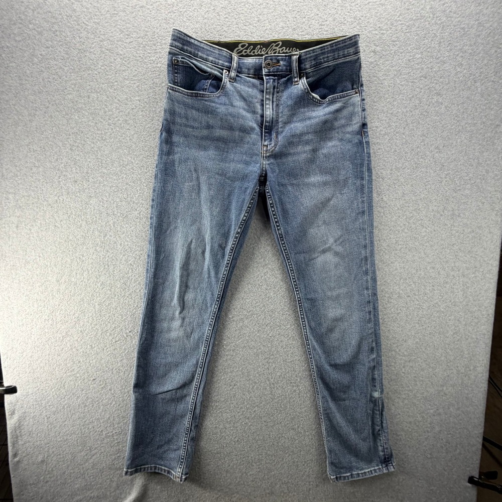 Eddie Bauer Mens 32x32 Medium Wash Slim Straight Stretch Denim Jeans Blue